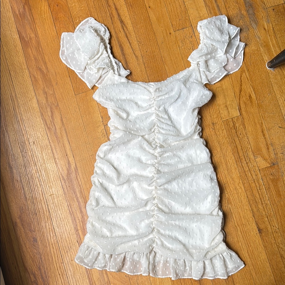 Zara White Mini Dress with Ruffle Sleeves